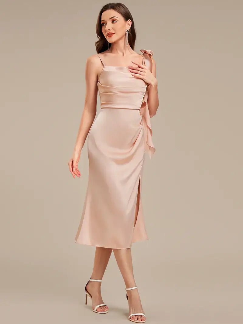 English rose off shoulder floral midi dress with fishtail hem, perfect for wedding guests